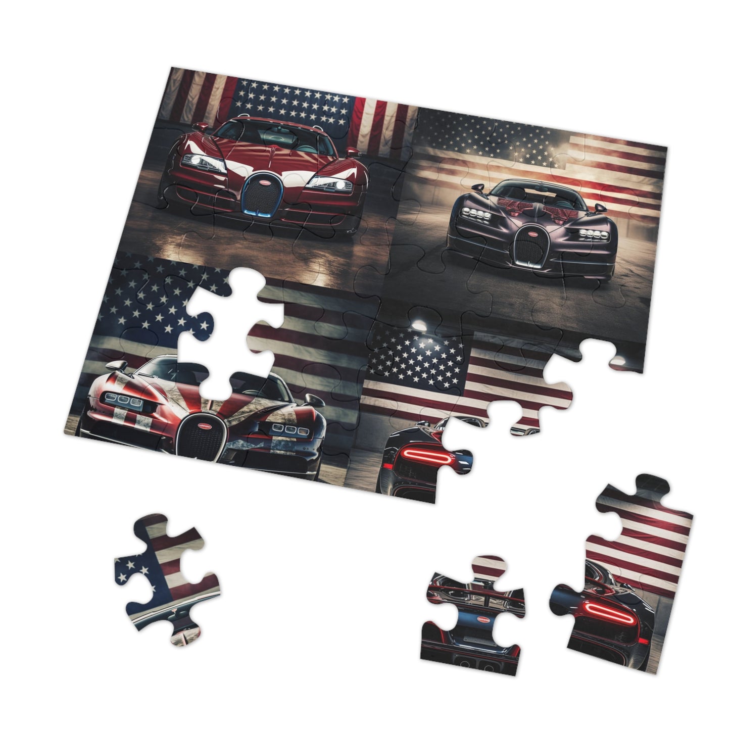Jigsaw Puzzle (30, 110, 252, 500,1000-Piece) American Flag Background Bugatti 5