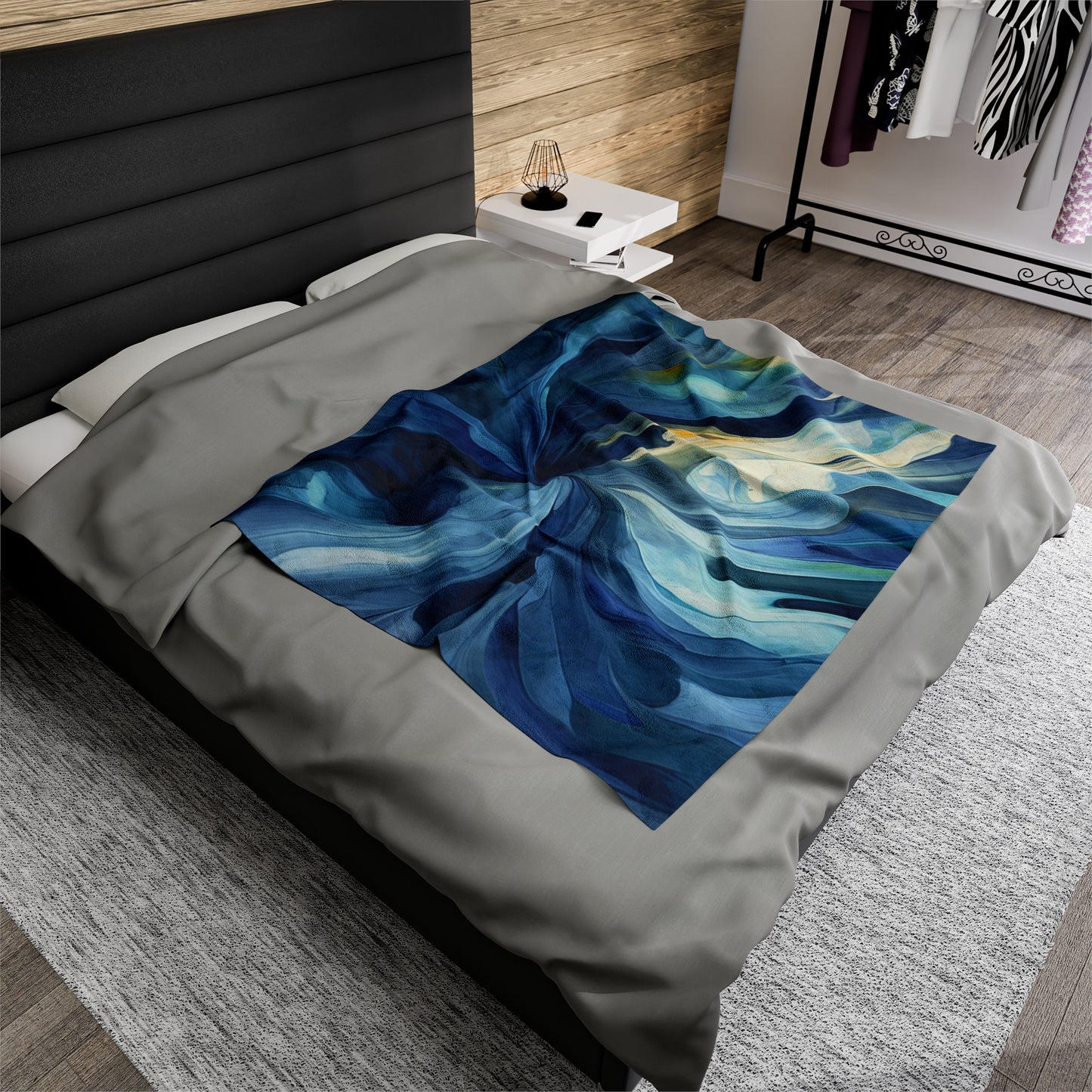 Velveteen Plush Blanket Blue Tluip Abstract 4