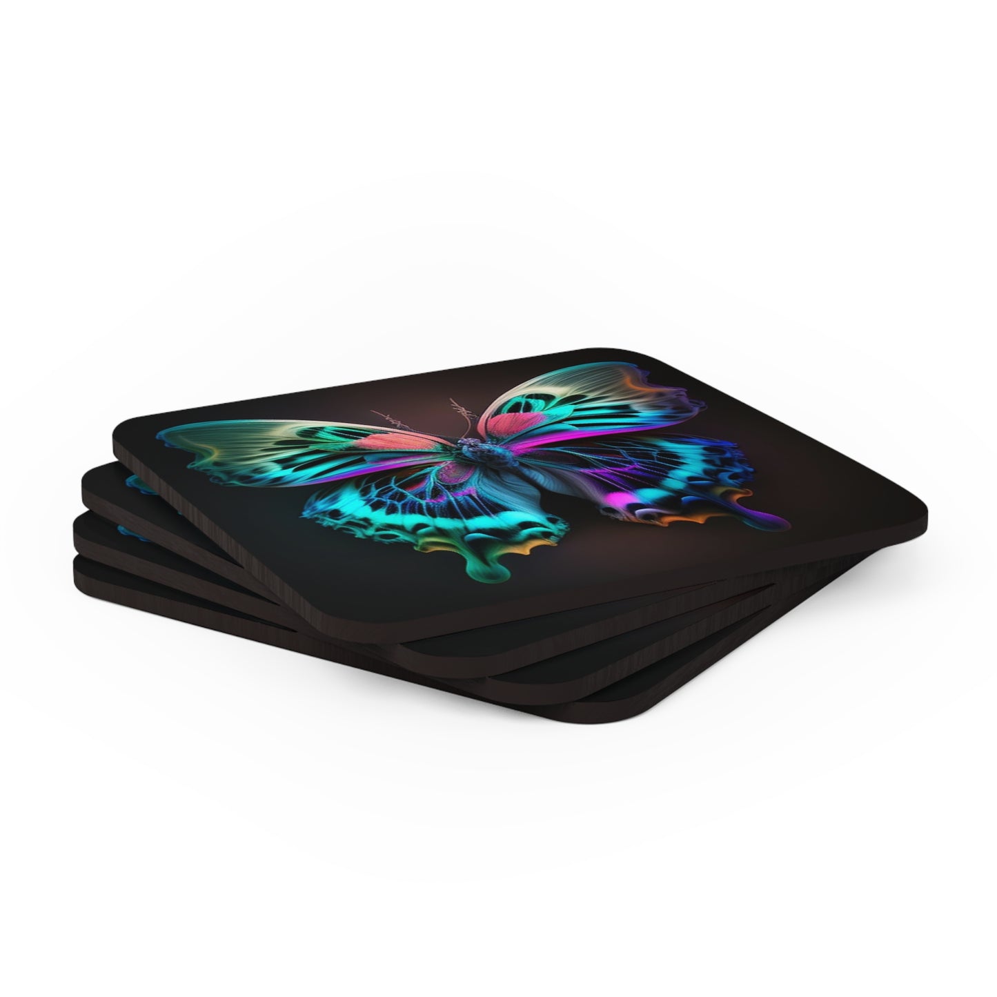 Corkwood Coaster Set Neon Butterfly Fusion 1