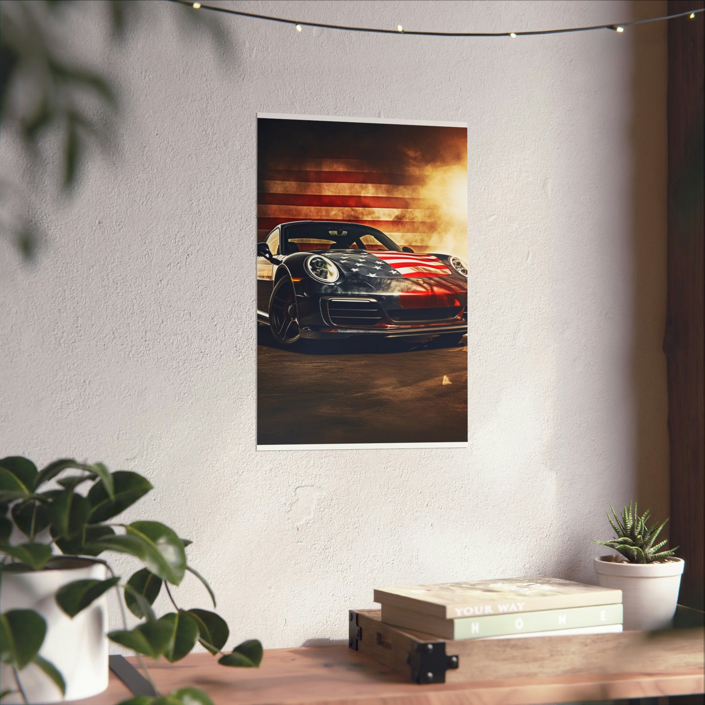 Premium Matte Vertical Posters Abstract American Flag Background Porsche 1
