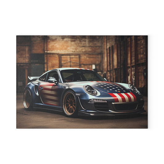 Glass Cutting Board American Flag Porsche 1