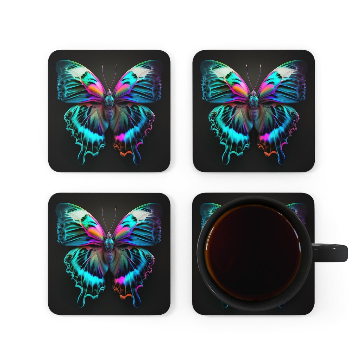 Corkwood Coaster Set Neon Butterfly Fusion 4