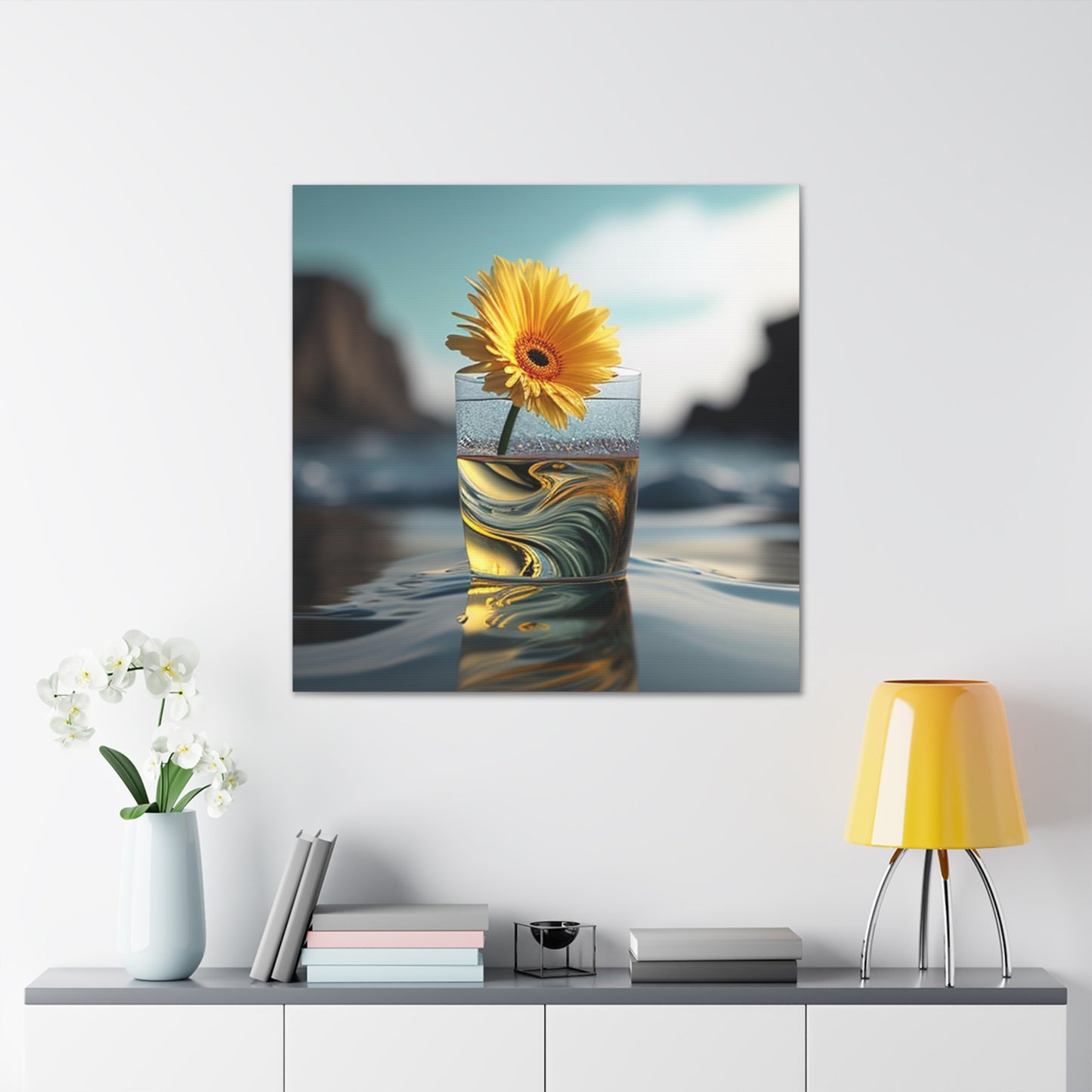 Canvas Gallery Wraps yello Gerbera glass 2
