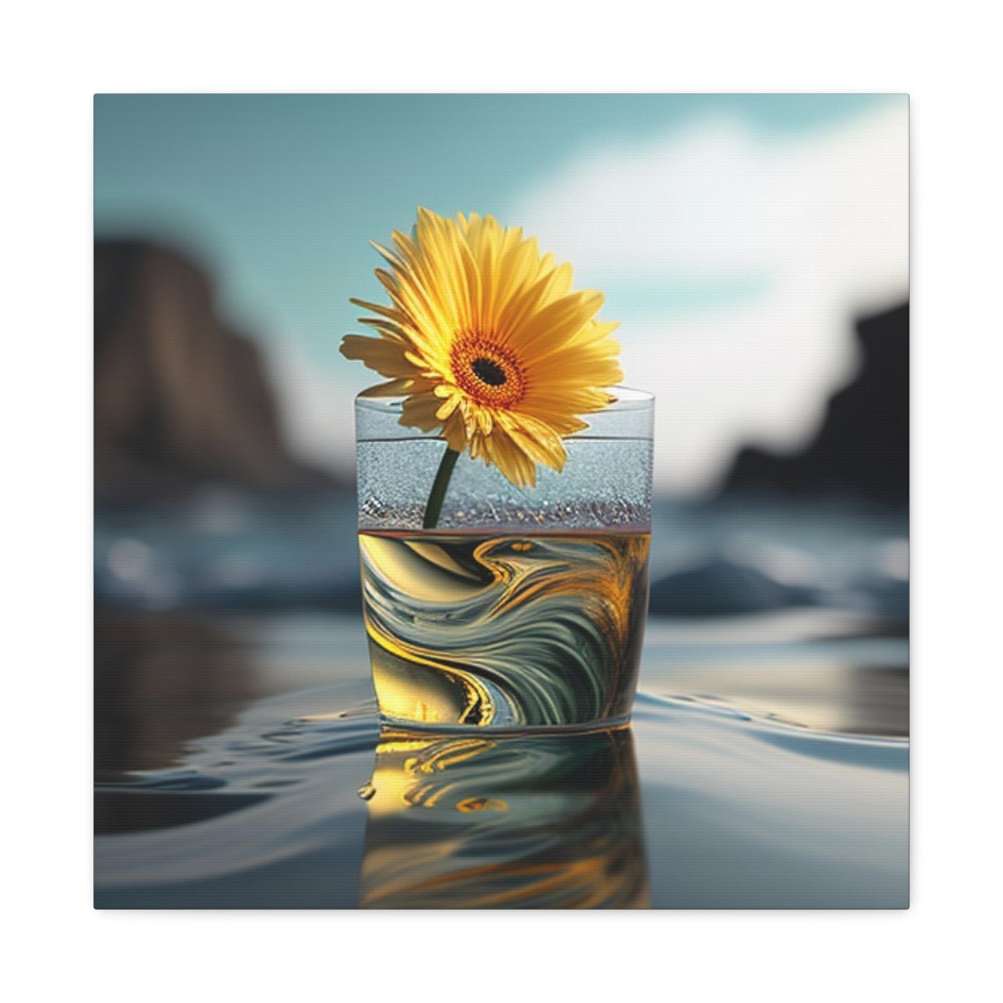 Canvas Gallery Wraps yello Gerbera glass 2