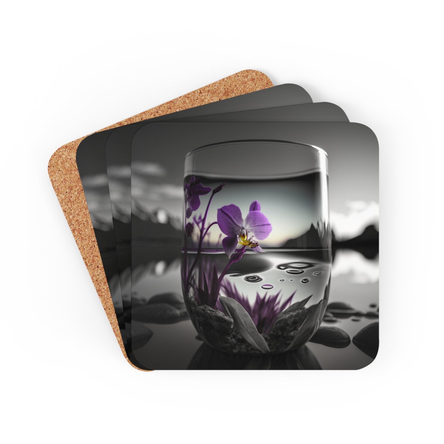 Corkwood Coaster Set Purple Orchid Glass vase 2