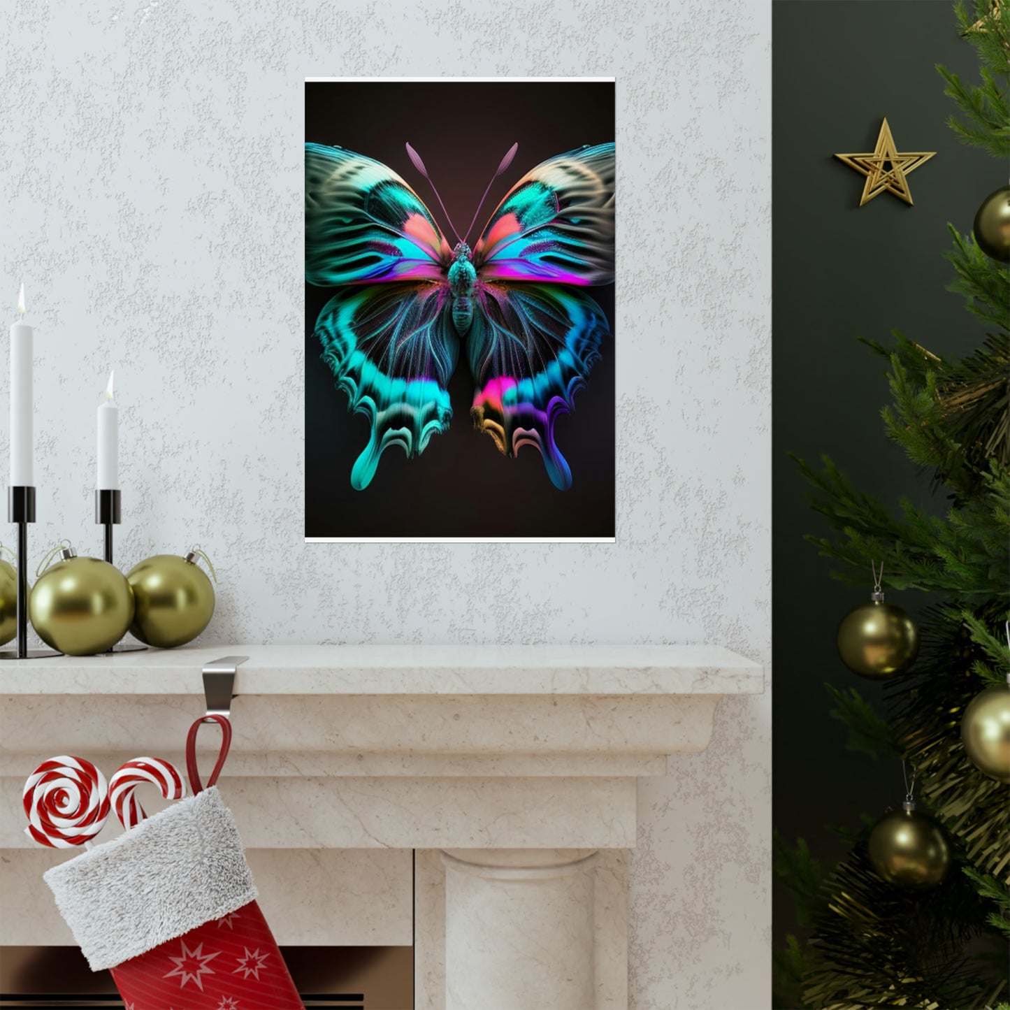 Premium Matte Vertical Posters Neon Butterfly Fusion 3