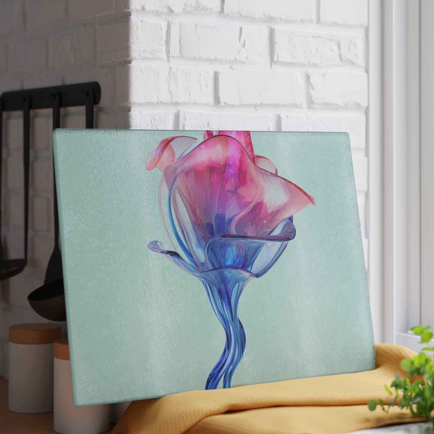 Glass Cutting Board Pink & Blue Tulip Rose 4