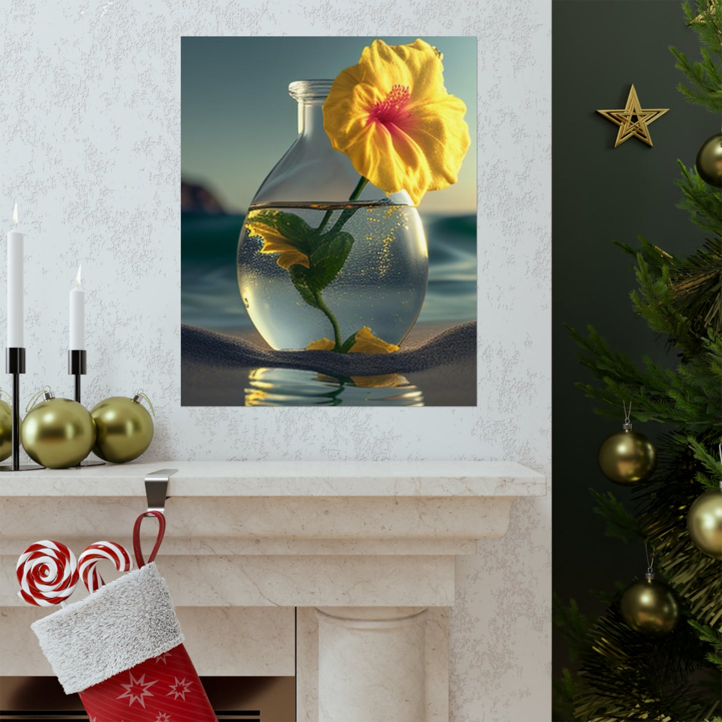 Premium Matte Vertical Posters Yellow Hibiscus glass 2