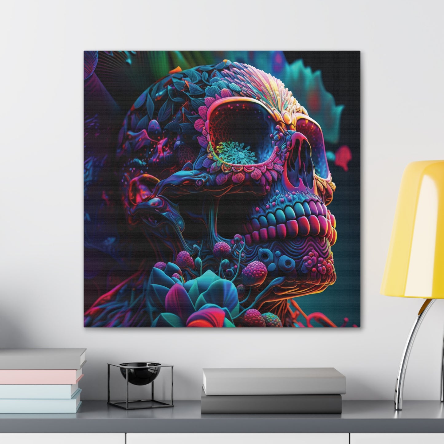 Canvas Gallery Wraps Florescent Skull Death 3