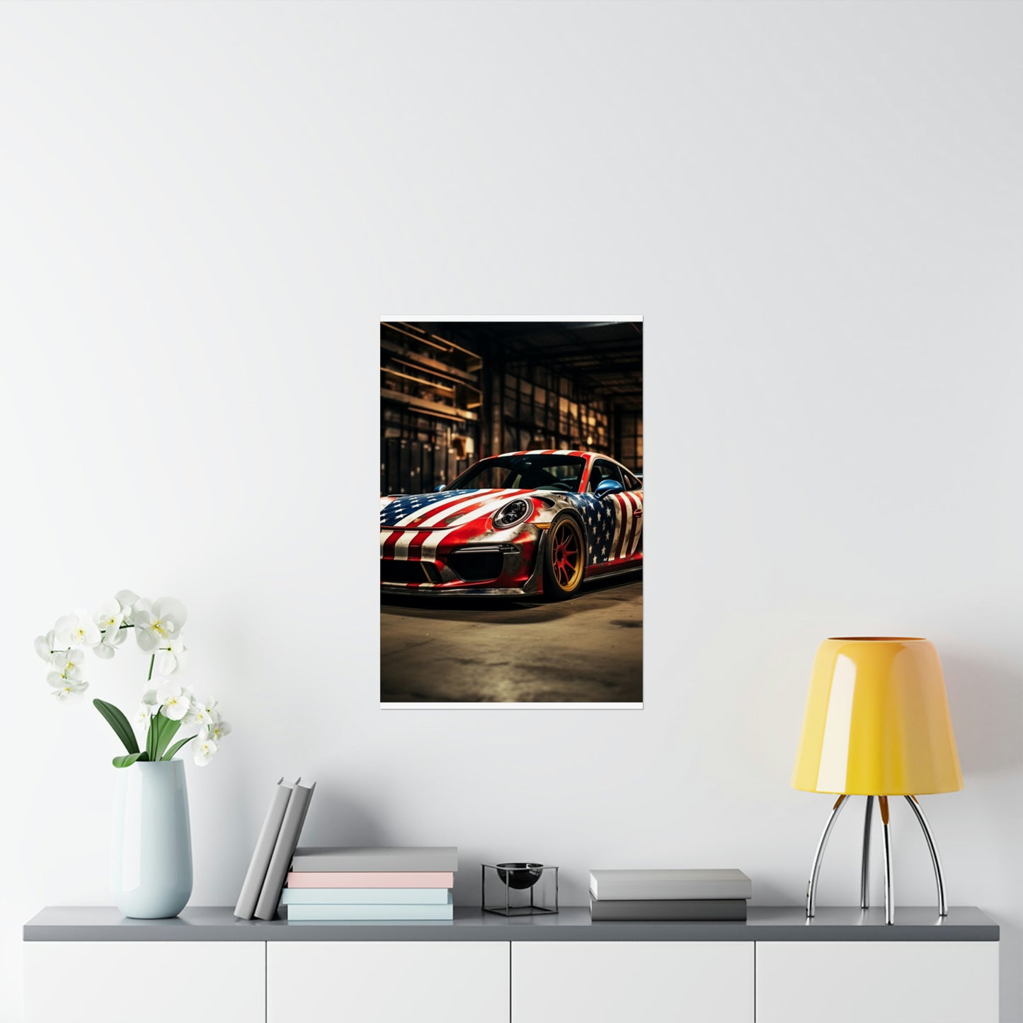 Premium Matte Vertical Posters American Flag Porsche 4