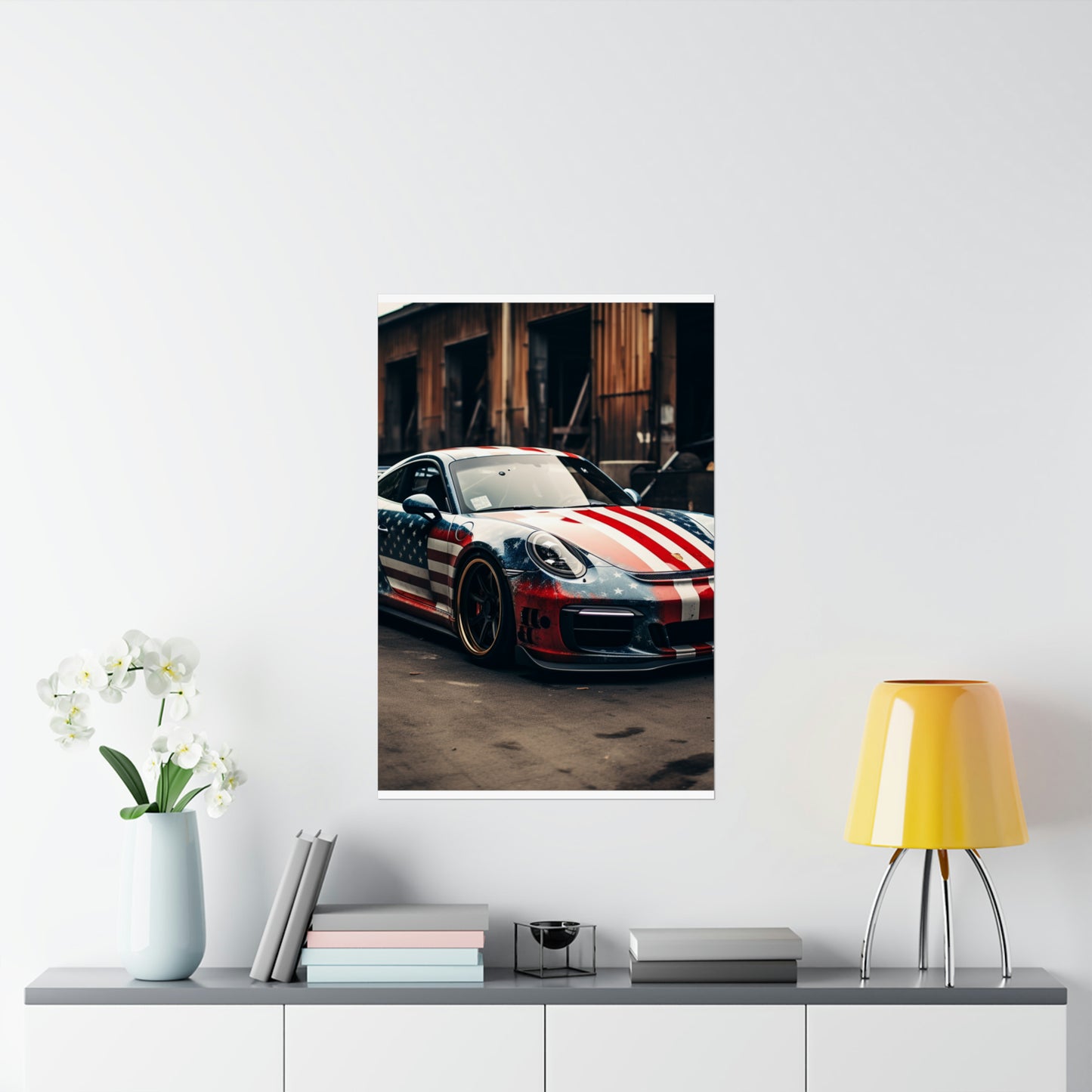 Premium Matte Vertical Posters American Flag Porsche 3