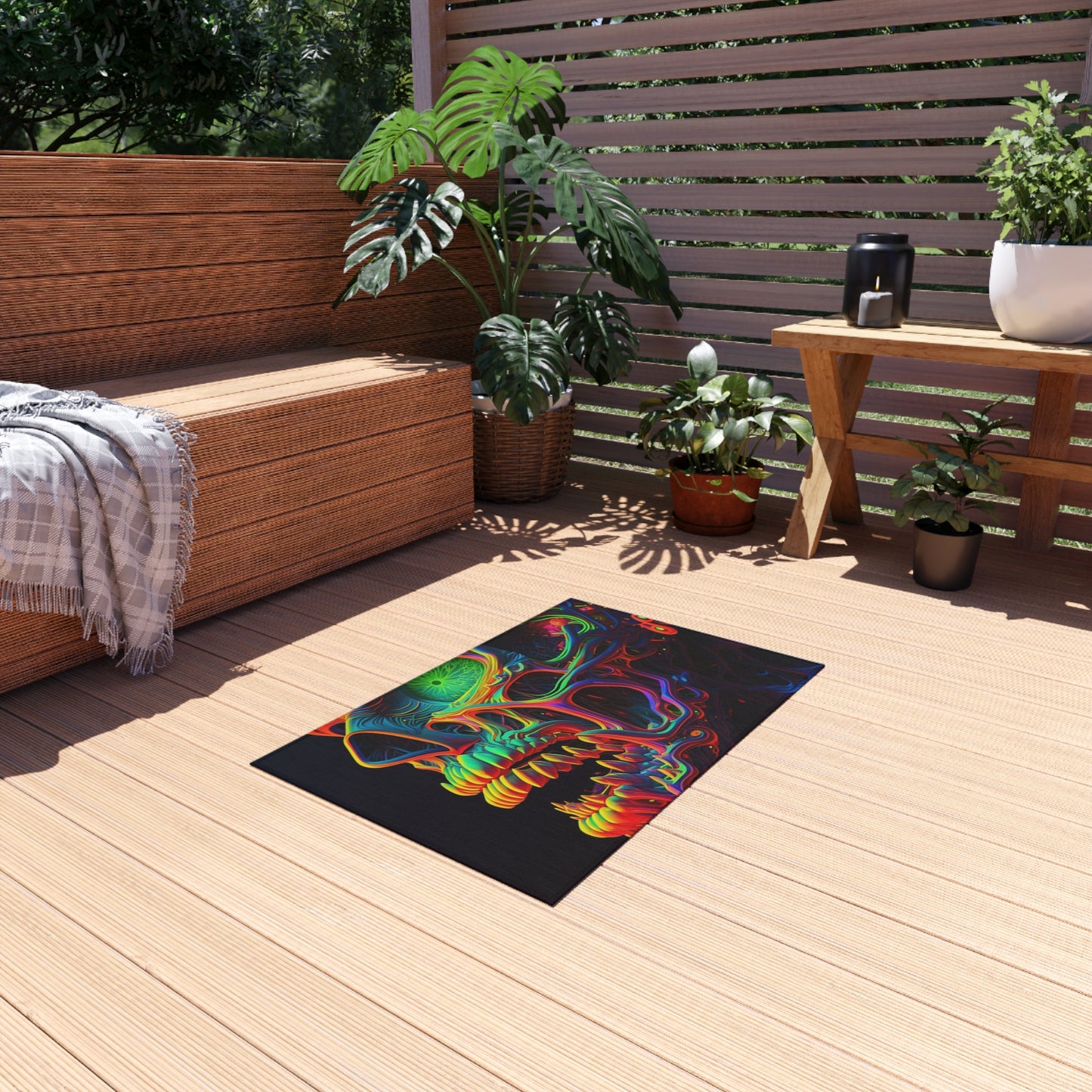 Outdoor Rug  Florescent Skull Death 1