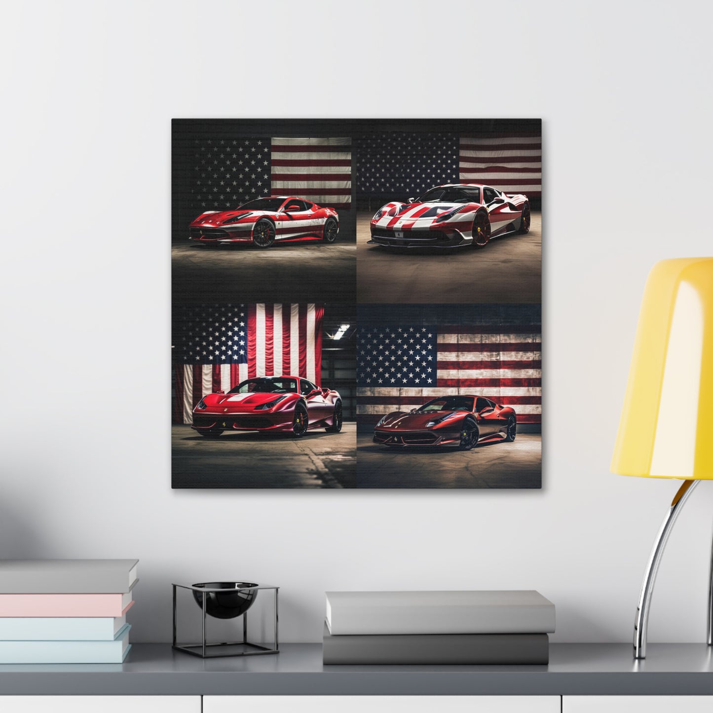 Canvas Gallery Wraps American Flag Background Ferrari 5