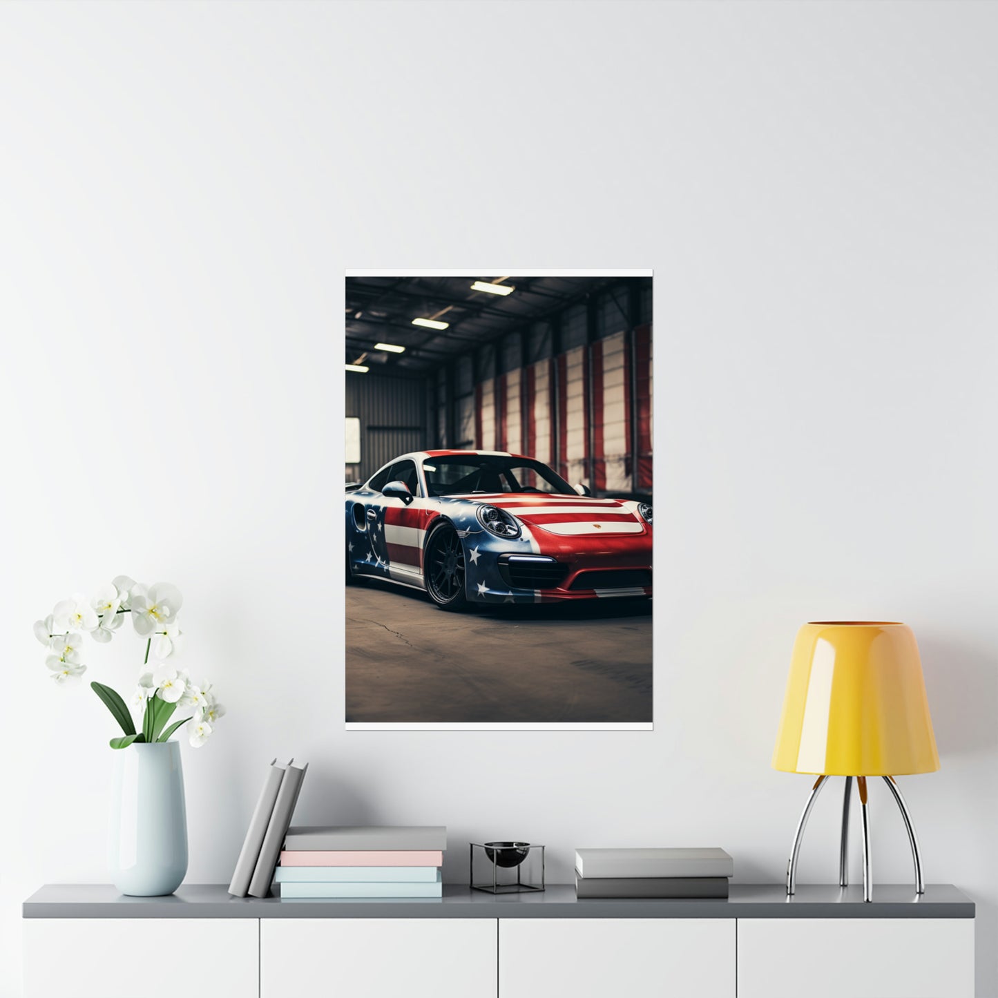 Premium Matte Vertical Posters American Flag Porsche 2