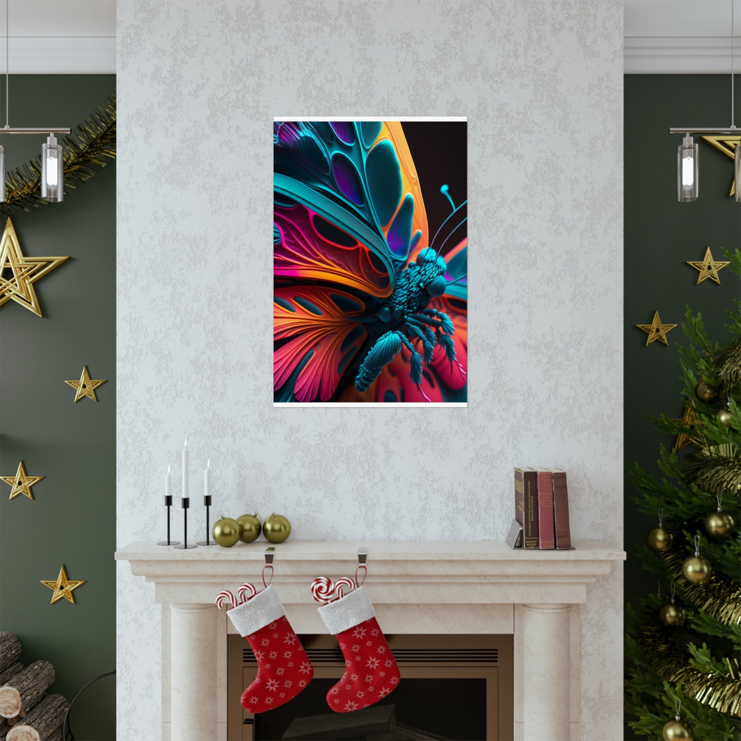 Premium Matte Vertical Posters Neon Butterfly Macro 4