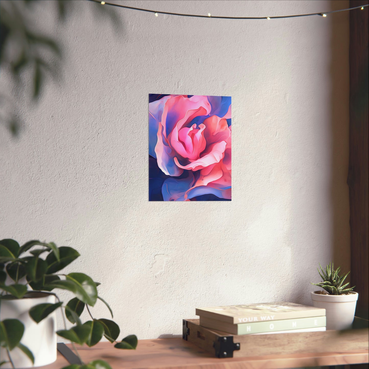 Premium Matte Vertical Posters Pink & Blue Tulip Rose 1