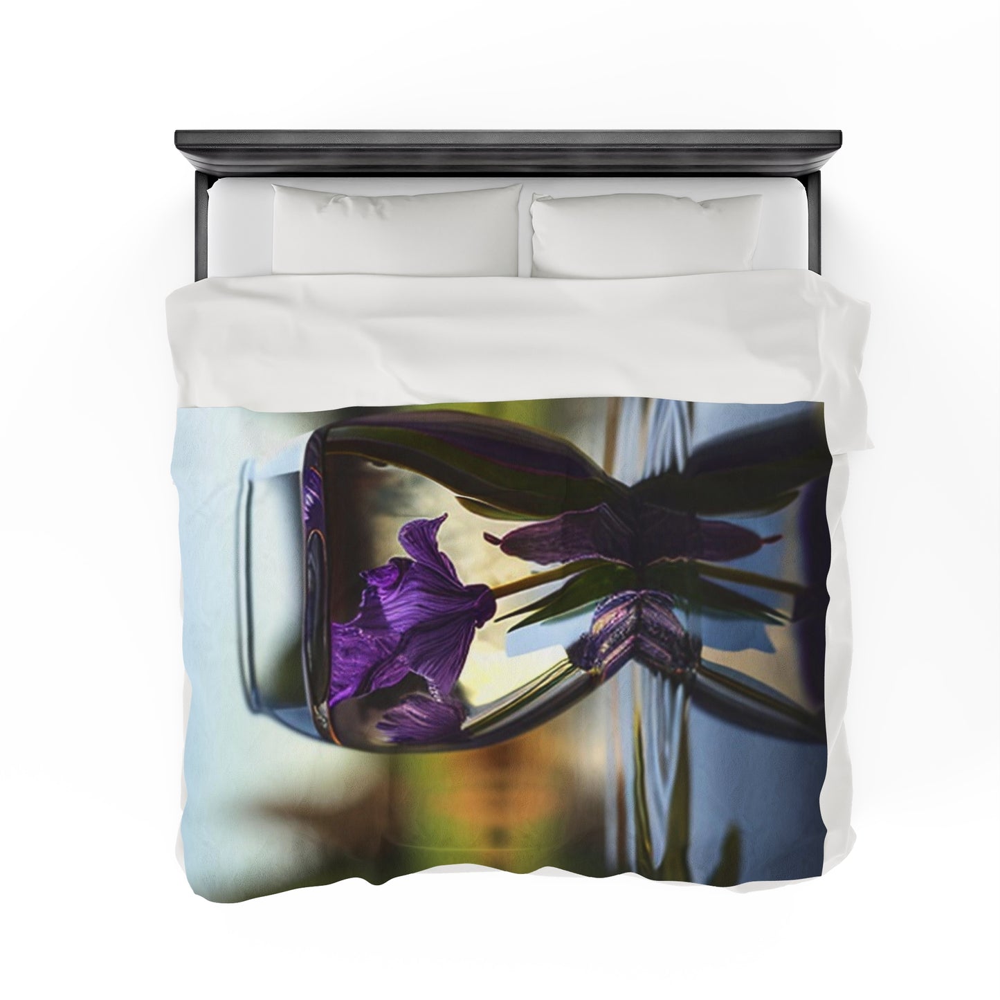 Velveteen Plush Blanket Purple Iris in a vase 3