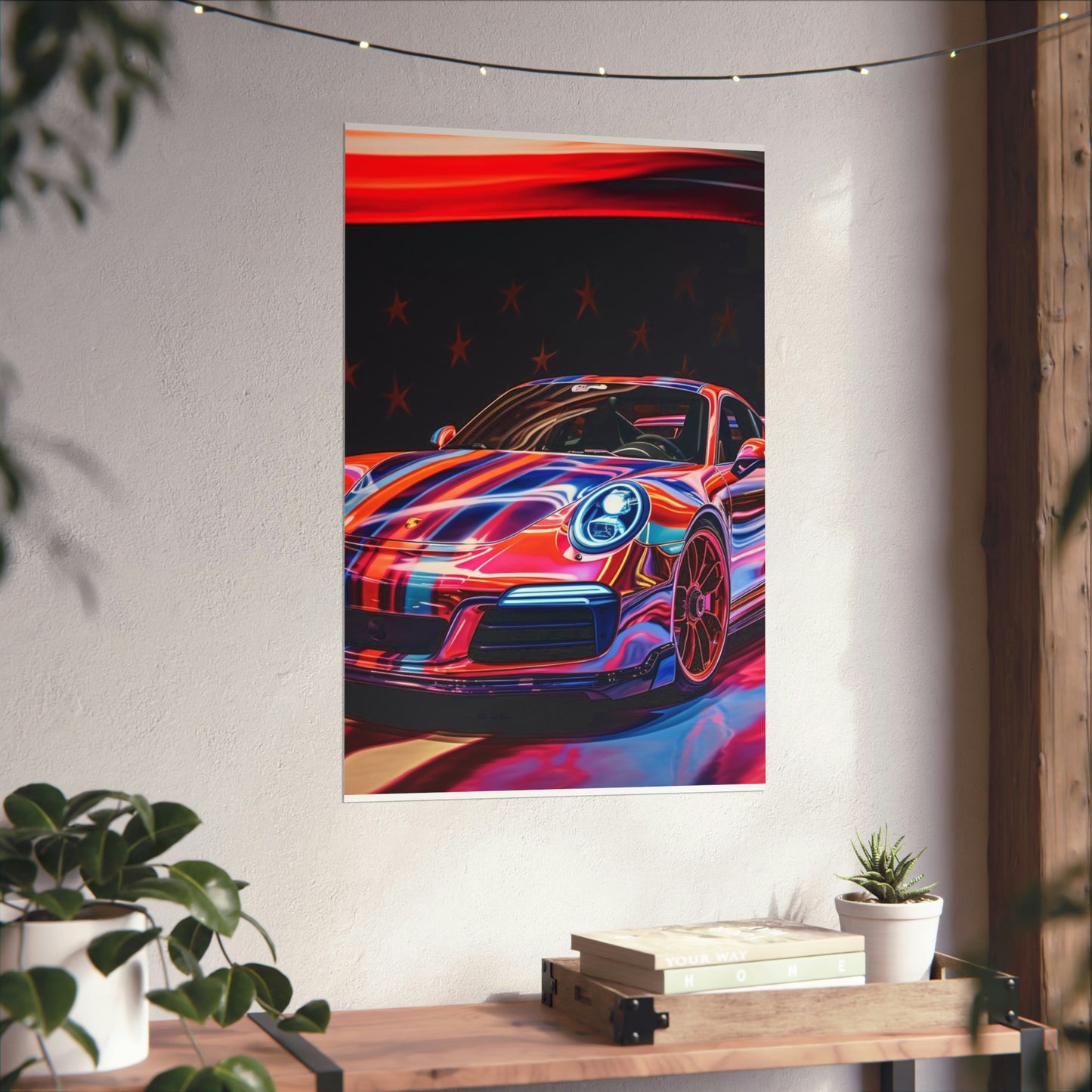 Premium Matte Vertical Posters American Flag Colored Porsche 2