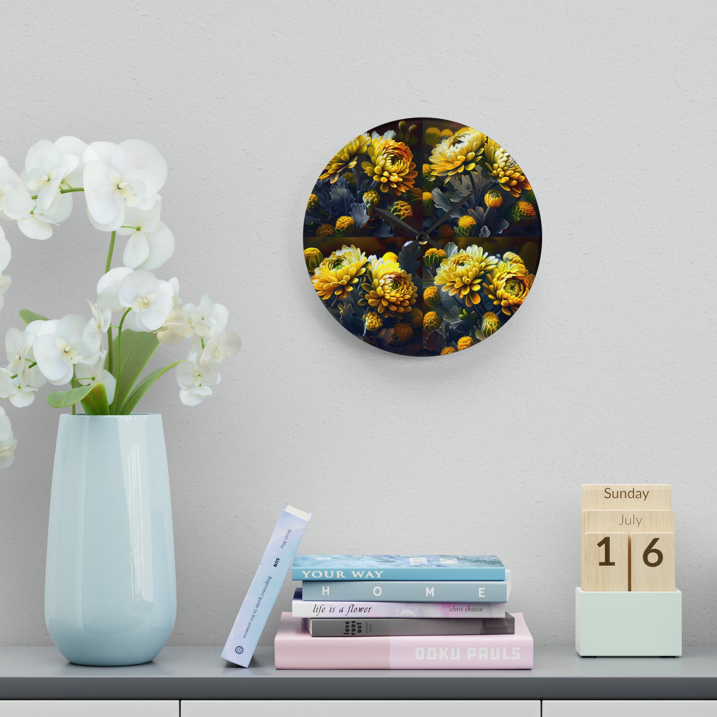 Acrylic Wall Clock Yellow Hermosas Flores Amarillas 5