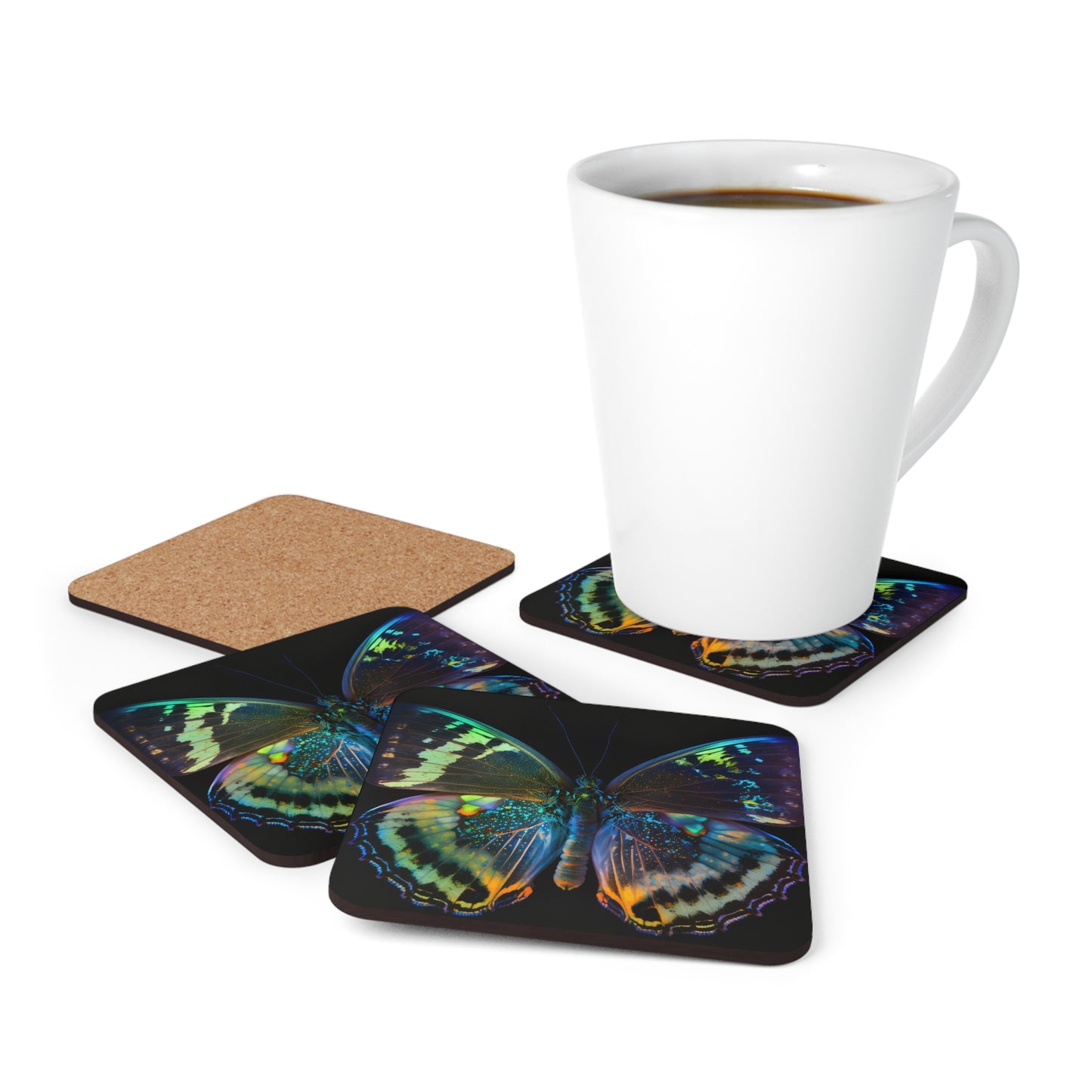Corkwood Coaster Set Neon Butterfly Flair 4