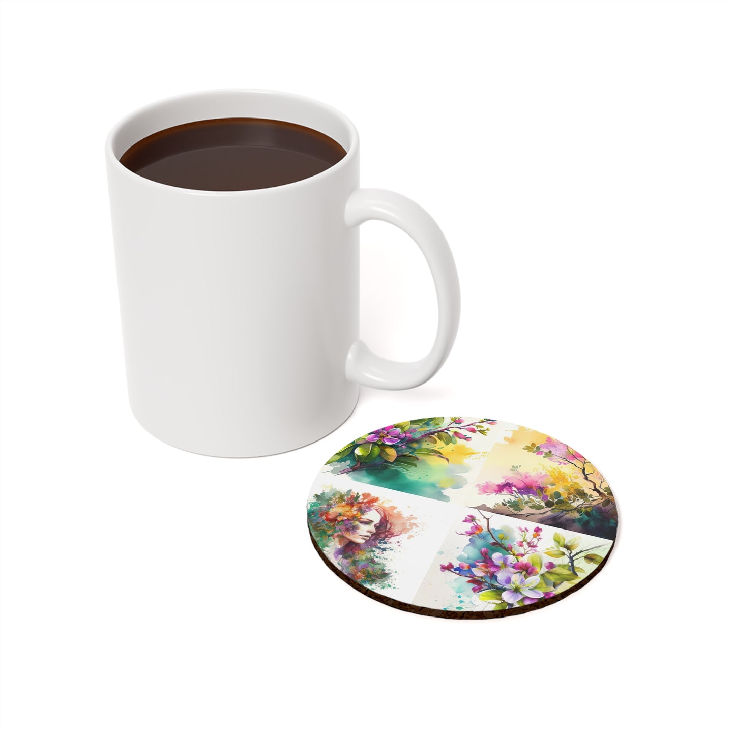Cork Back Coaster Mother Nature Bright Spring Colors Realistic Watercolor 5