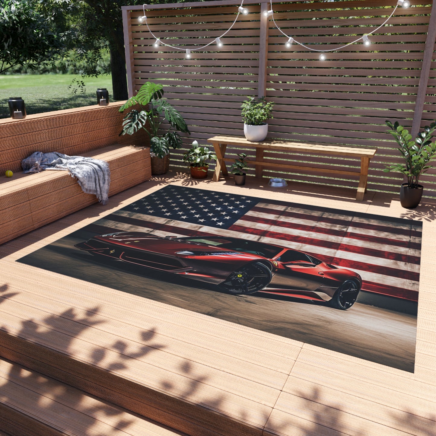 Outdoor Rug  American Flag Background Ferrari 4