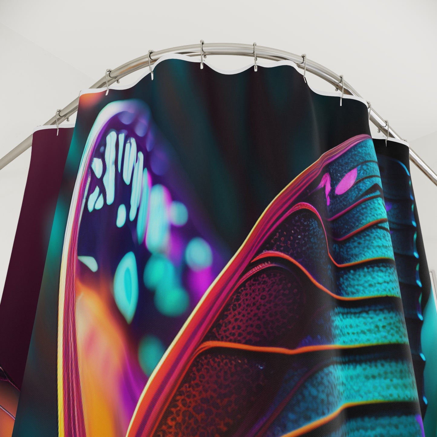 Polyester Shower Curtain Neon Butterfly Macro 1