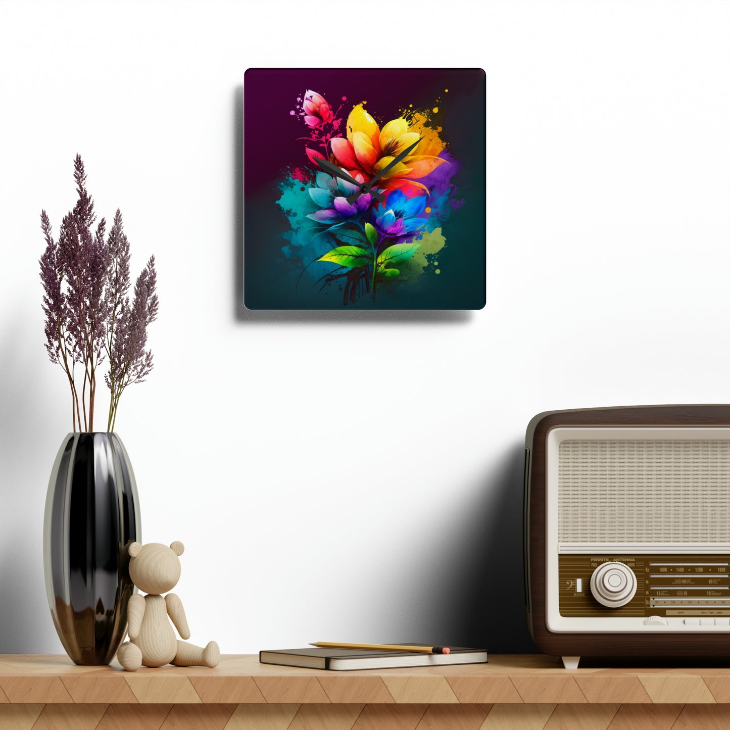 Acrylic Wall Clock Bright Spring Flowers 3