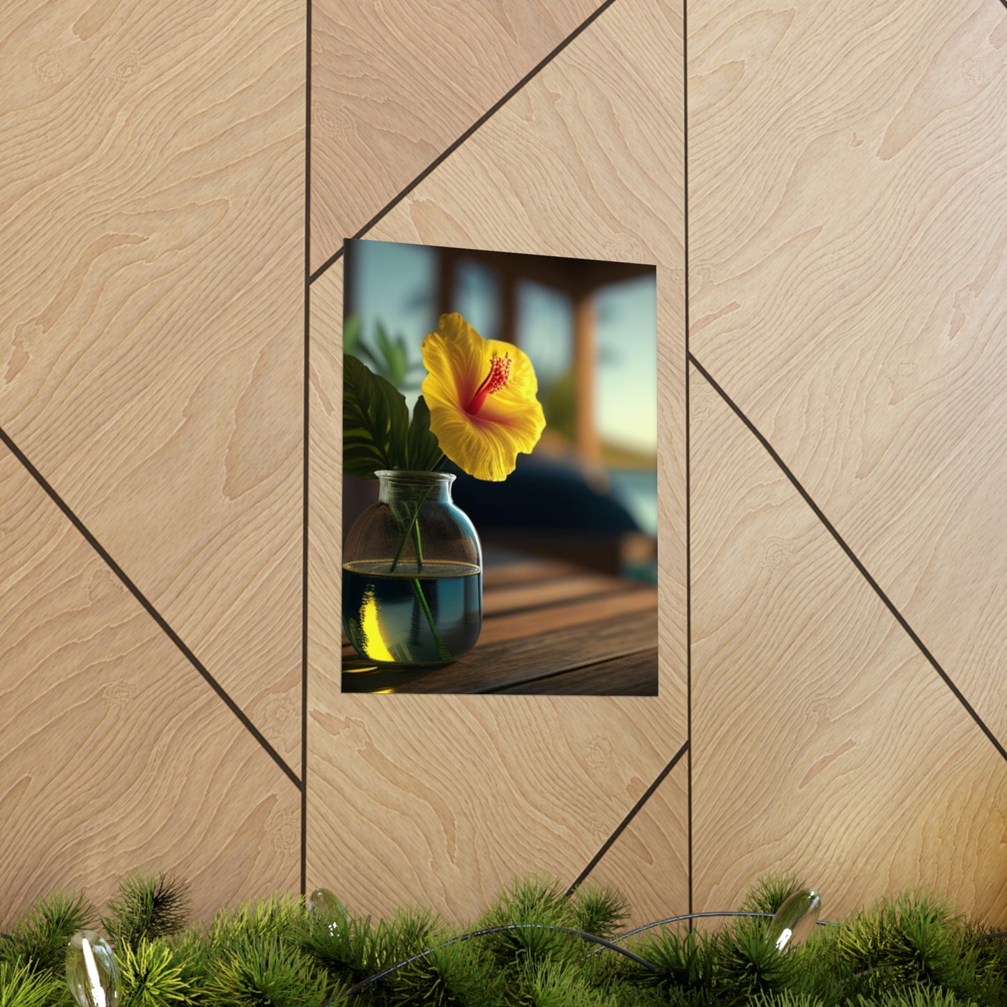 Premium Matte Vertical Posters Yellow Hibiscus Wood 2