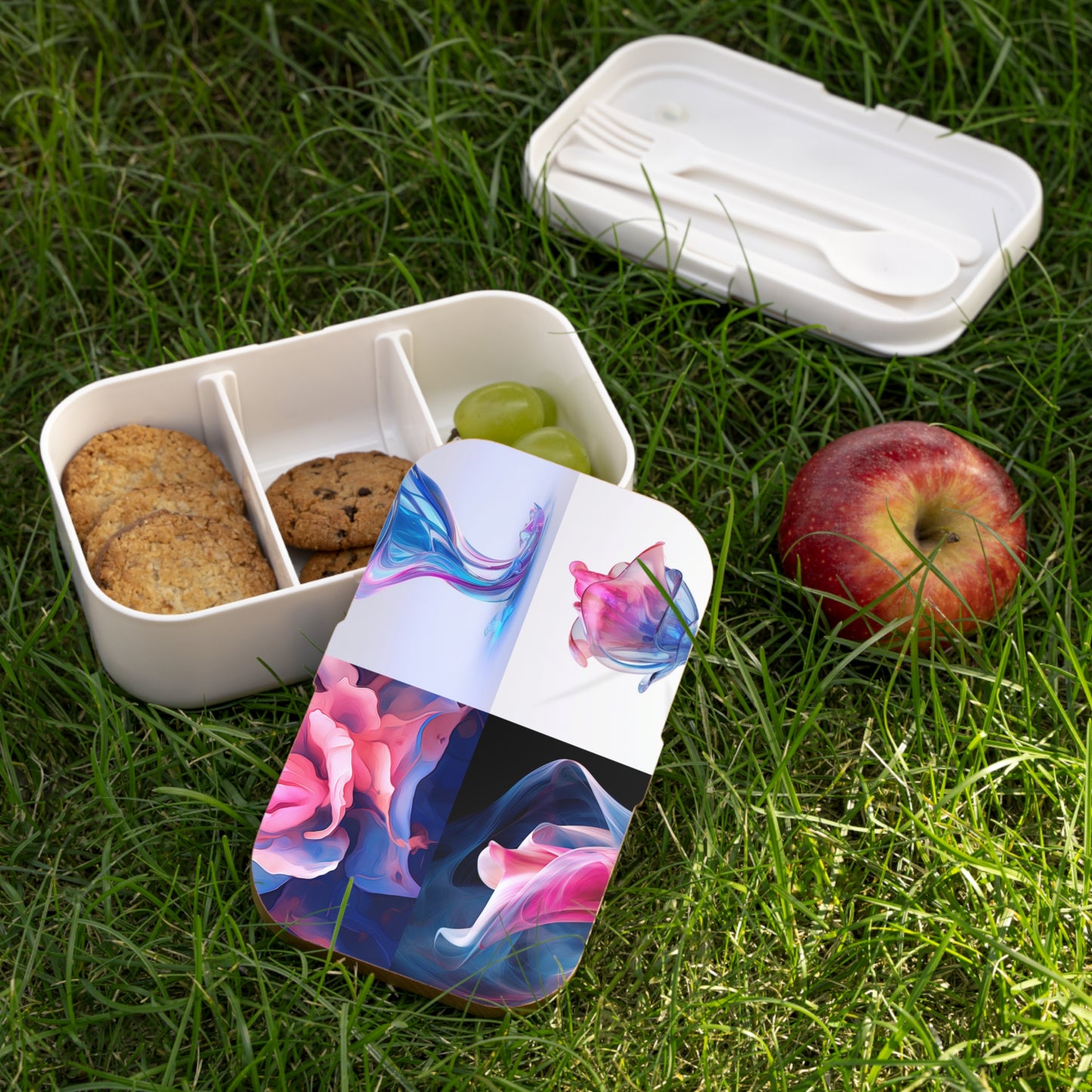 Bento Lunch Box Pink & Blue Tulip Rose 5