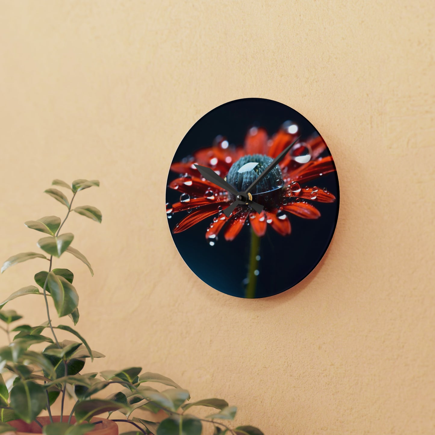 Acrylic Wall Clock Water drop Macro Flower 1