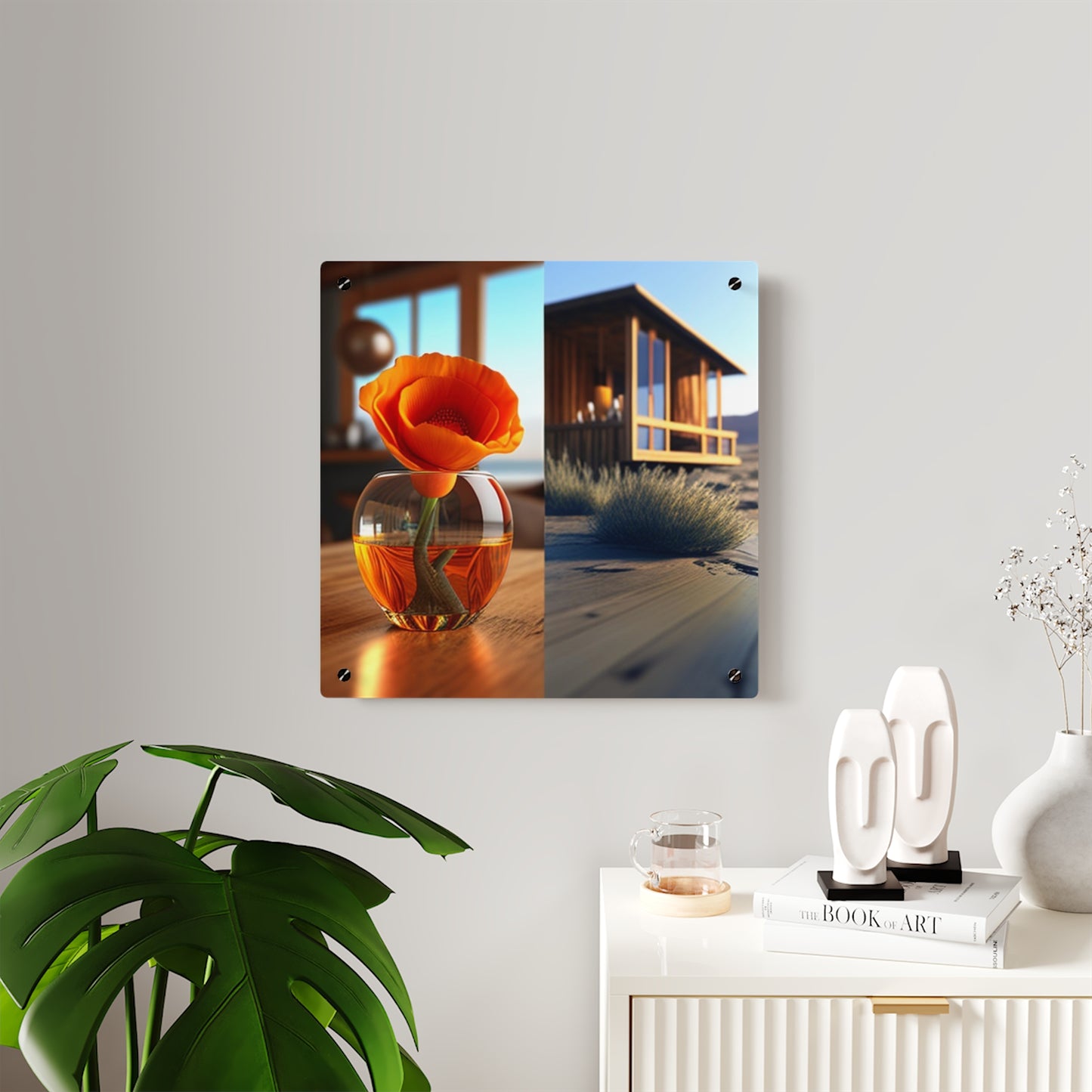 Acrylic Wall Art Panels Poppy in a Glass Vase 3