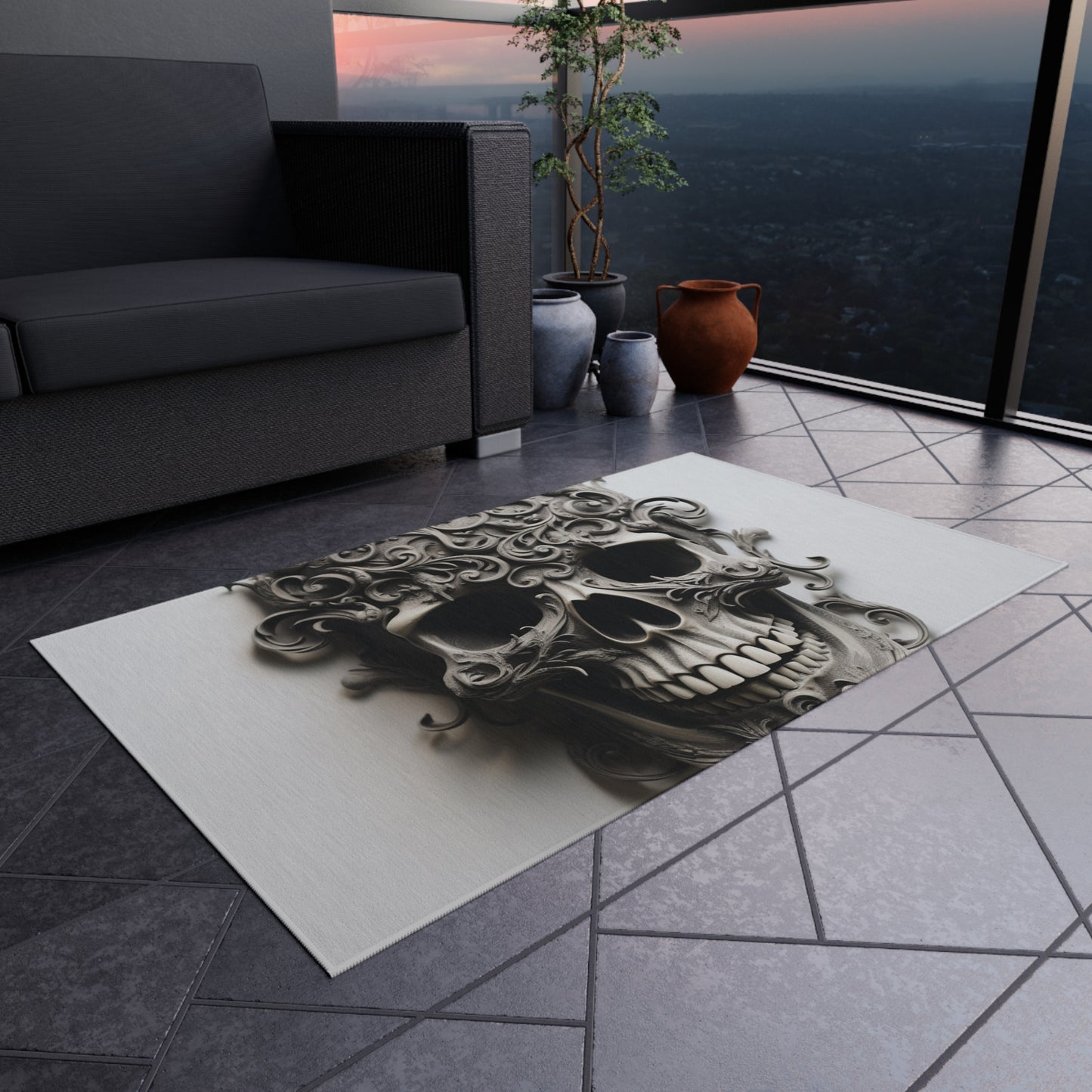 Outdoor Rug  Skull Treble Clef 2