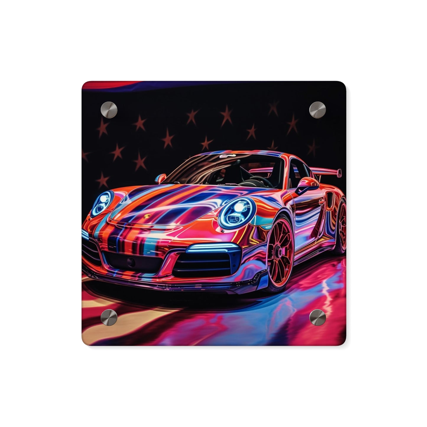 Acrylic Wall Art Panels American Flag Colored Porsche 3