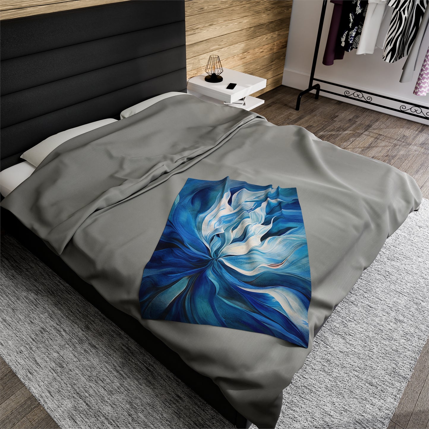 Velveteen Plush Blanket Blue Tluip Abstract 1