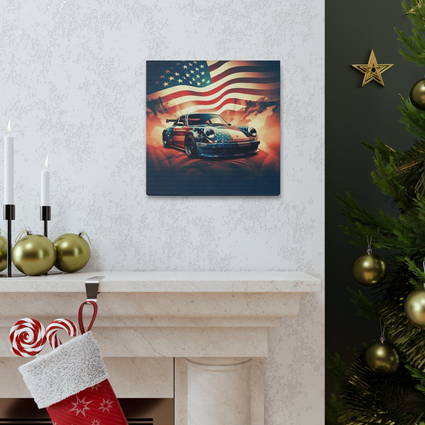 Canvas Gallery Wraps Abstract American Flag Background Porsche 4