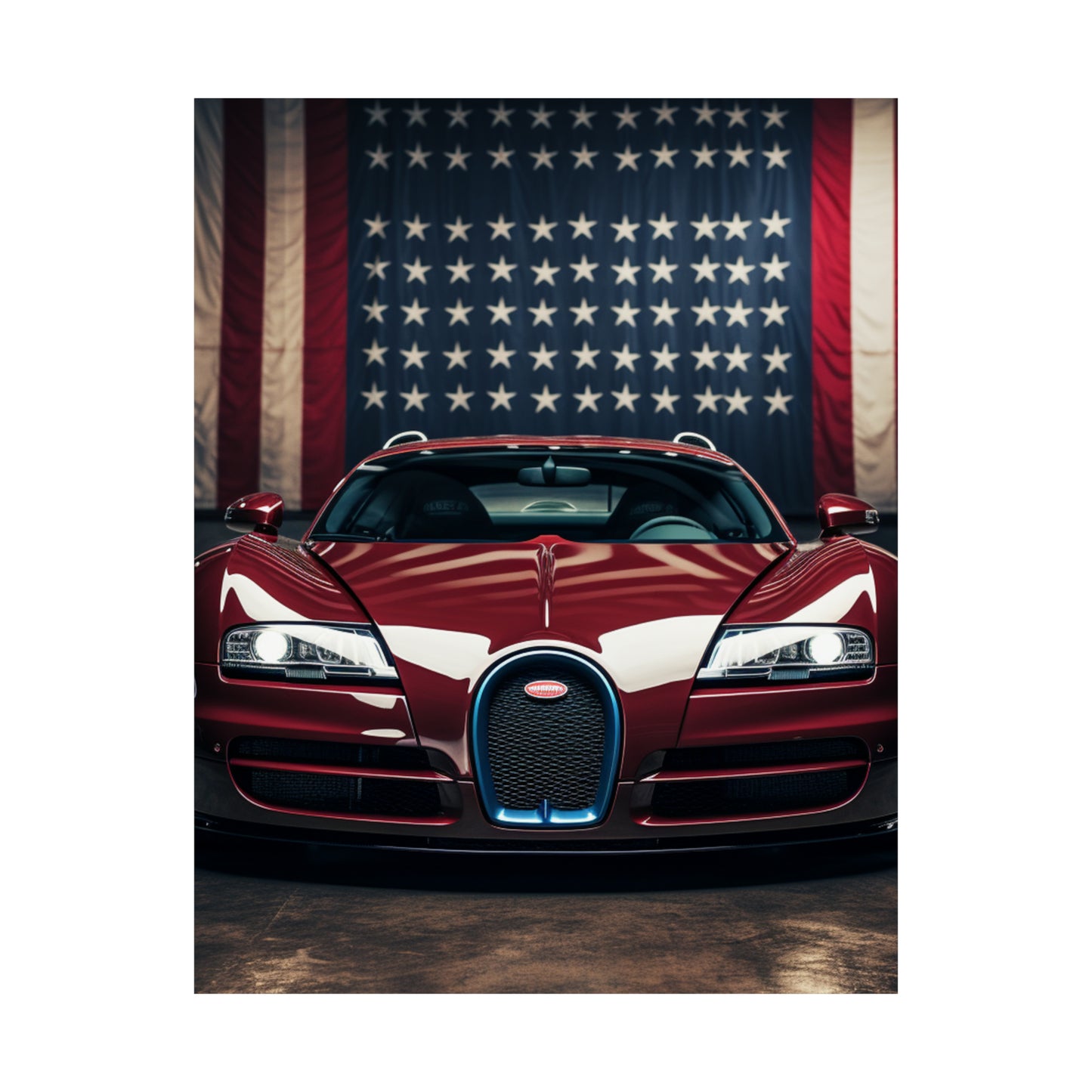 Premium Matte Vertical Posters American Flag Background Bugatti 1