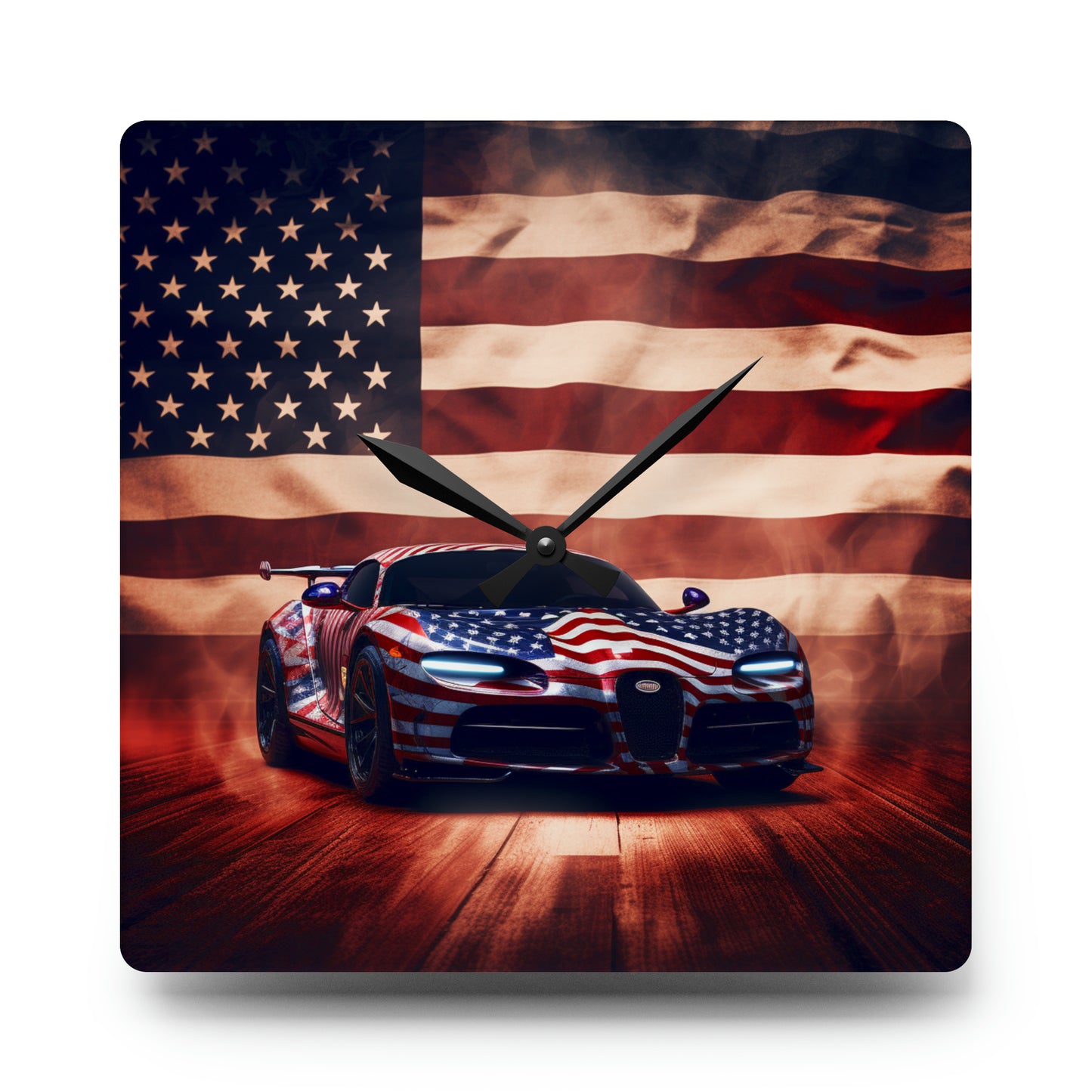 Acrylic Wall Clock Abstract American Flag Background Bugatti 2