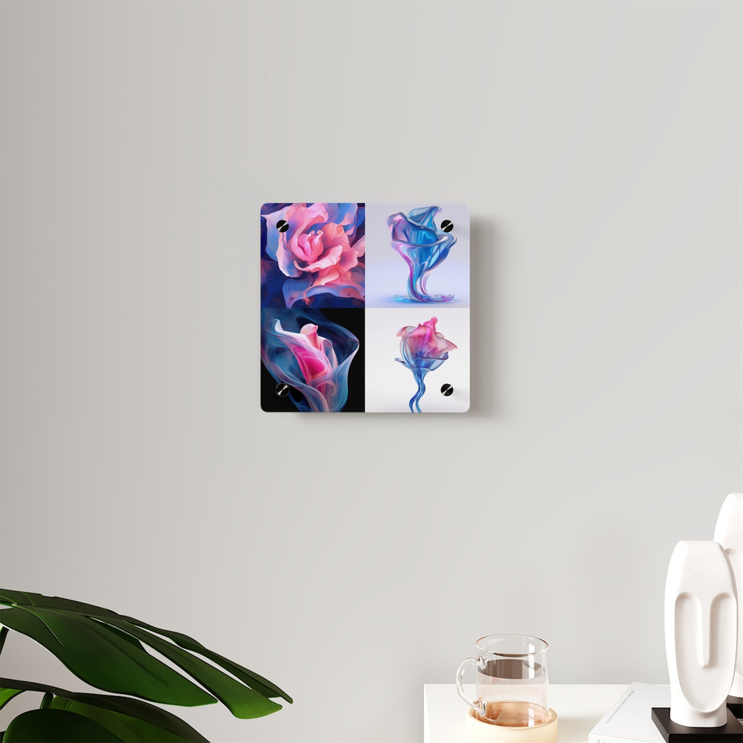 Acrylic Wall Art Panels Pink & Blue Tulip Rose 5