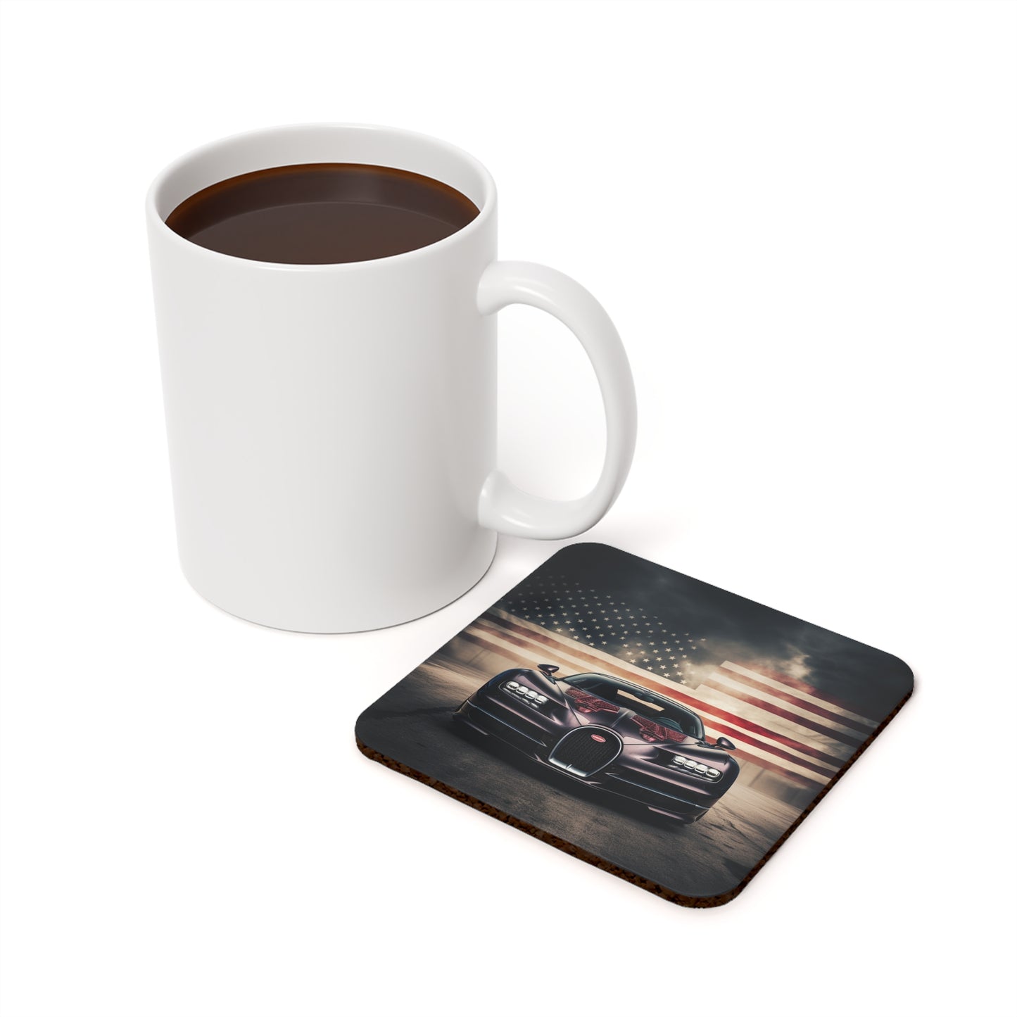 Cork Back Coaster American Flag Background Bugatti 2