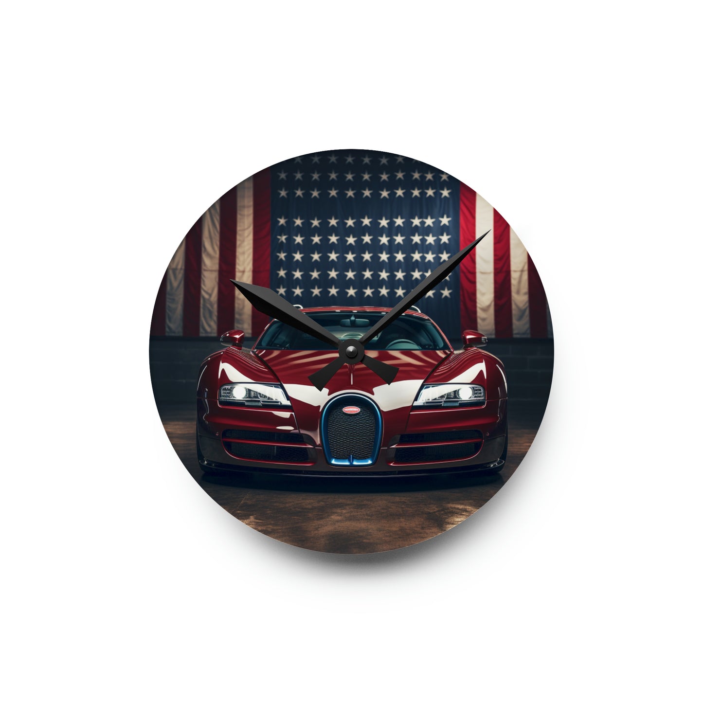 Acrylic Wall Clock American Flag Background Bugatti 1