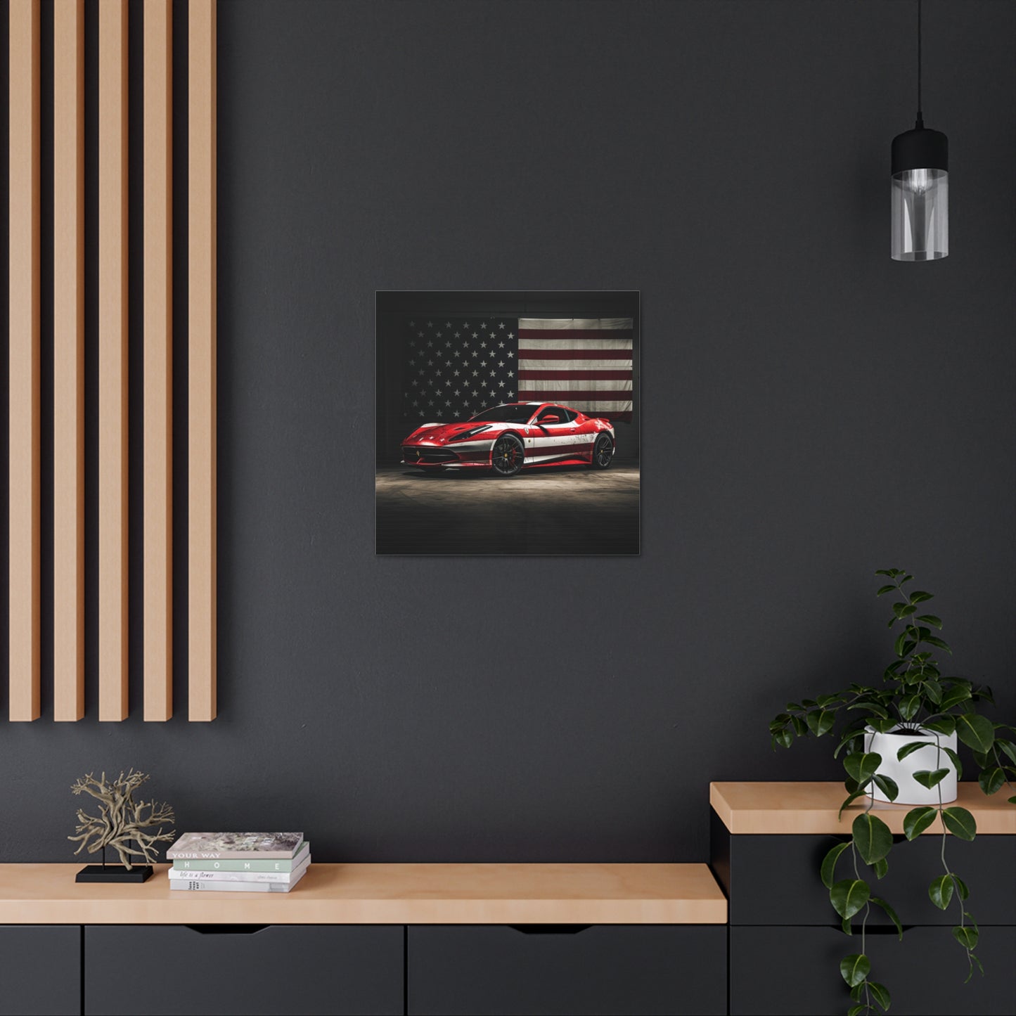 Canvas Gallery Wraps American Flag Background Ferrari 1