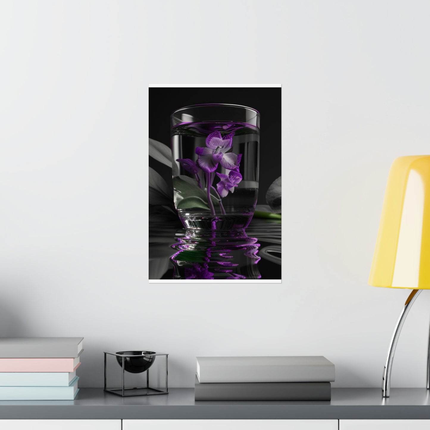 Premium Matte Vertical Posters Purple Orchid Glass vase 1