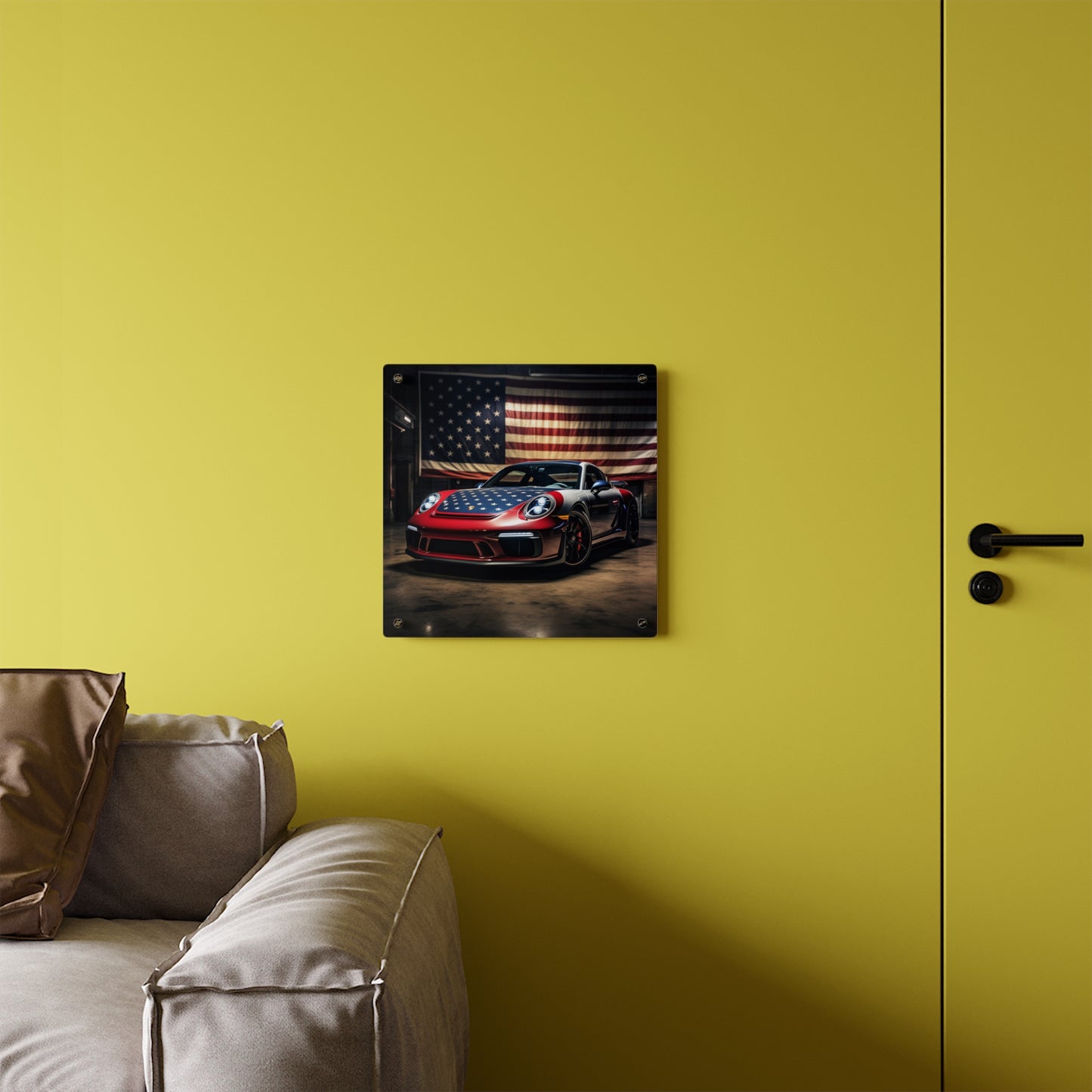 Acrylic Wall Art Panels American Flag Background Porsche 1