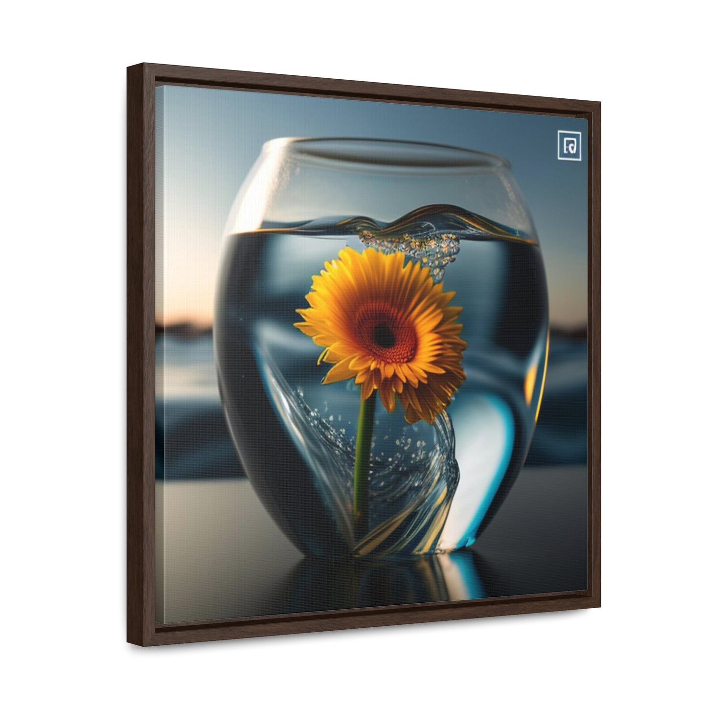 Gallery Canvas Wraps, Square Frame yello Gerbera glass 3