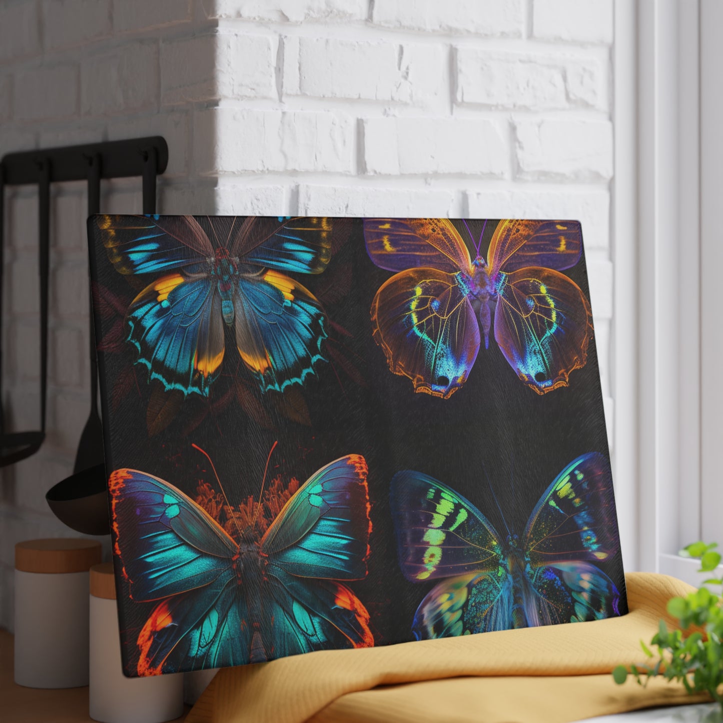 Glass Cutting Board Neon Butterfly Flair 5