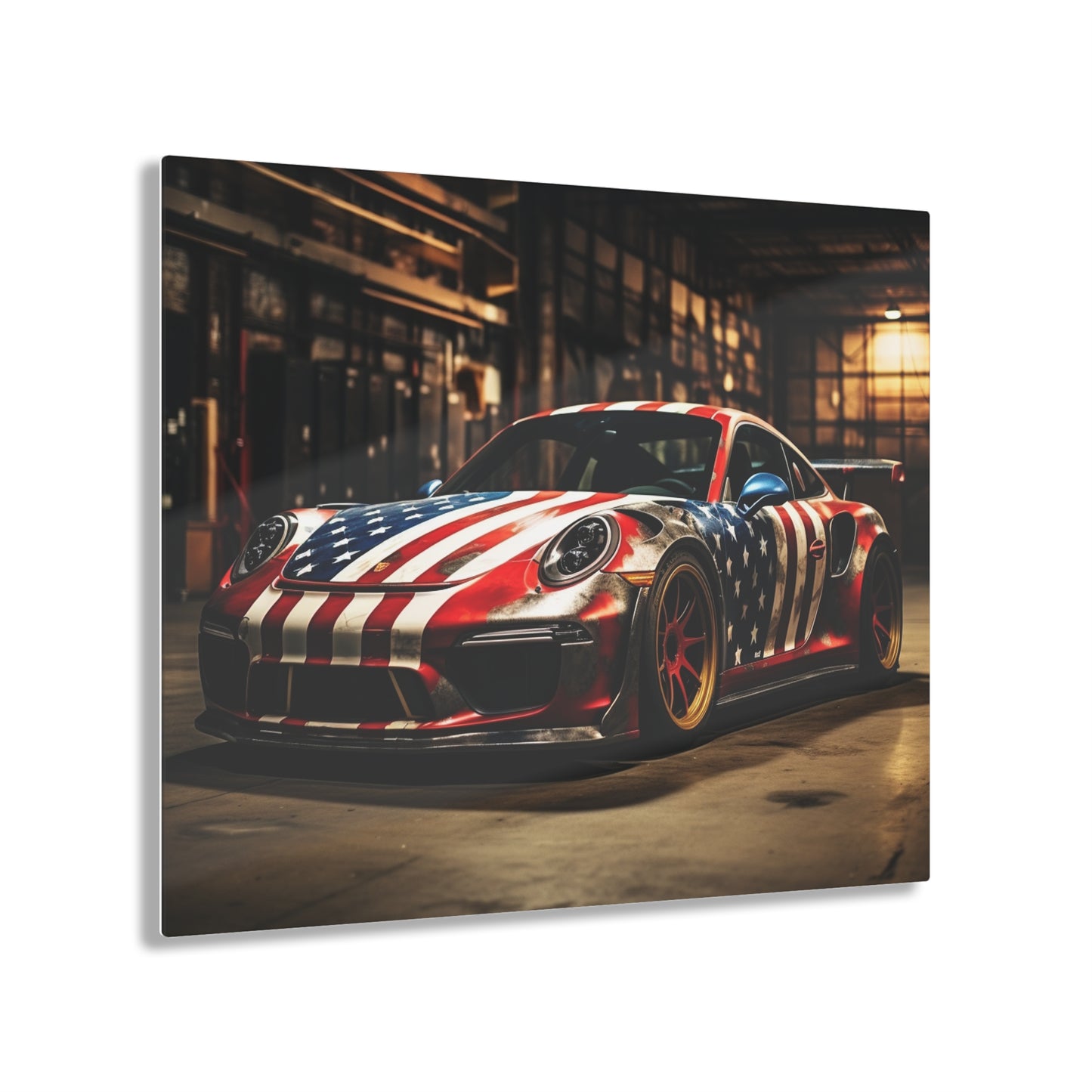 Acrylic Prints American Flag Porsche 4