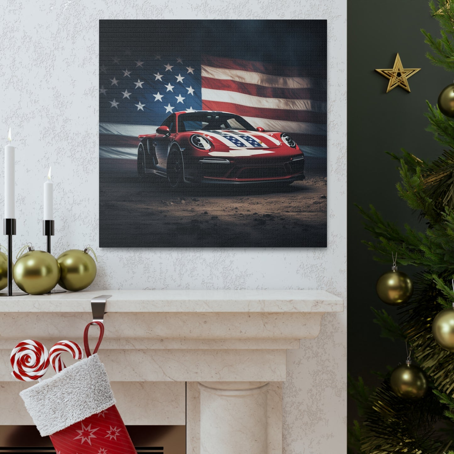 Canvas Gallery Wraps American Flag Background Porsche 3