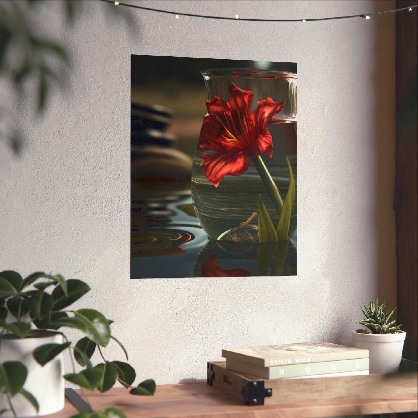 Premium Matte Vertical Posters Red Lily in a Glass vase 4