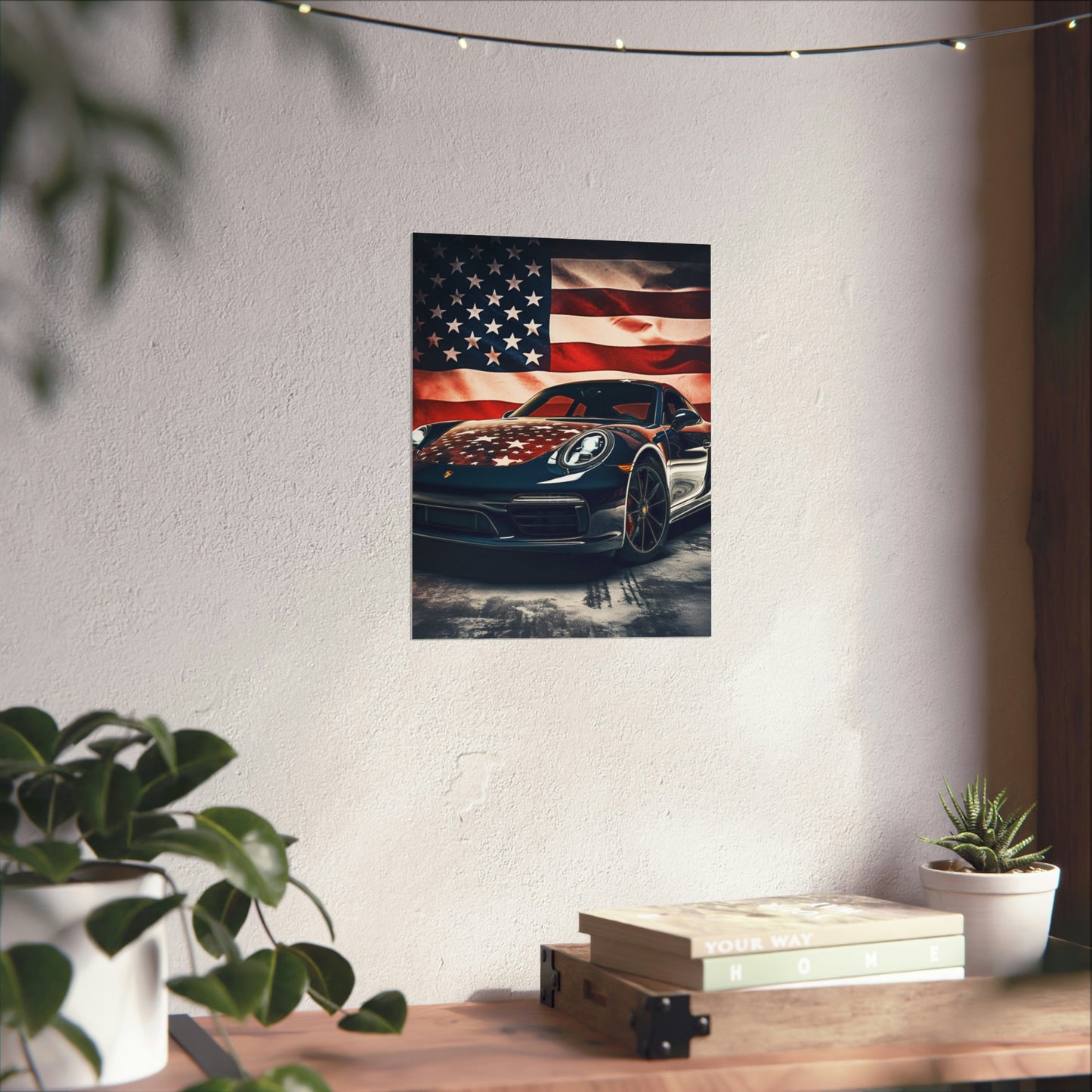 Premium Matte Vertical Posters Abstract American Flag Background Porsche 2